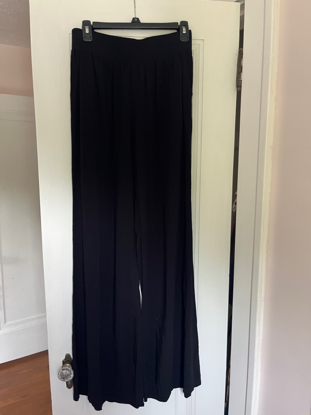 Michael Stars Black Smocked Waist Wide-Leg Pants with pockets.
